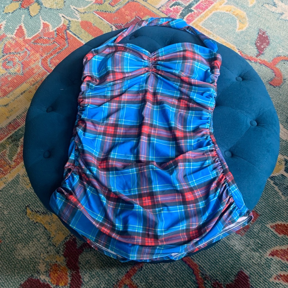 Blue and Red Plaid Swimsuit